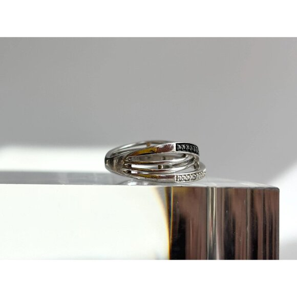 CZ & Black Spinel Multi Shanked Unusual 925 Sterling Silver Vintage Ring - sz 7 - Picture 13 of 13